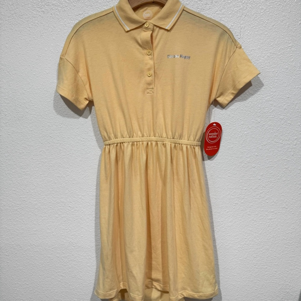 NWT Kids Wonder Nation Girls Yellow Choose Happy Collared Short Sleeve Dress L 1